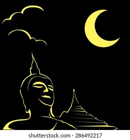 Buddha under the shadow of the moon.