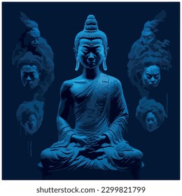 buddha vector image illustration with blue background