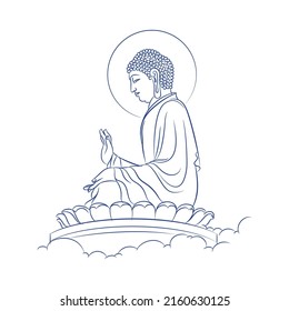 Buddha vector line drawing. Sketch of a sitting or meditating buddha statue. Vector illustration 