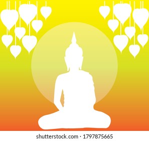 Árbol de papel pintado de Buda meditación sobre fondo amarillo arte vectorial ilustración de diseño  