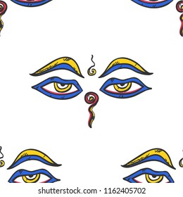 Buddha wisdom eyes seamless pattern, tile buddhism flat web sign symbol logo label