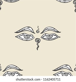 Buddha wisdom eyes seamless pattern, tile buddhism flat web sign symbol logo label
