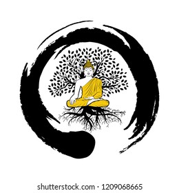 Buddha, zen symbol and tree of life, logo icon