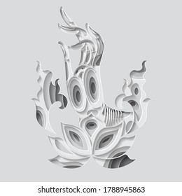 Buddha's hand on Lotus flower. Isolated vector illustration .Wellness, spirituality, textiles. Sketchy style, hand drawn. Graphic drawing. Paper art 