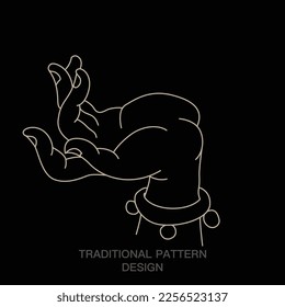 Buddha's hands meditating.beautiful hands. Avalokitesvara or bergamot. Hindu motifs. Asian minimalist line vector illustration. Tattoo, yoga, spirituality, zen, meditation, ornament.