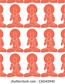 Buddhas meditating about yoga of the world , red on white background