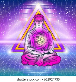 Buddhism art, t-shirt design. Meditation symbol, yoga, spirituality, religious 