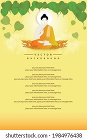 Buddhism big buddha sit with pho leaves vector background - Buddhism holidays culture Thailand, banner template poster design