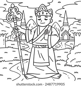 Buddhism Buddha with Crown Coloring Page for Kids