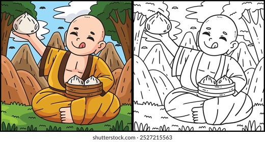 Buddhism Buddha Eating Bao Buns Illustration