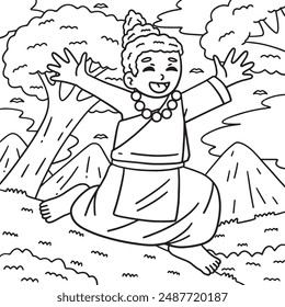 Buddhism Buddha Jumping Coloring Page for Kids