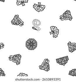 buddhism buddha lotus meditation vector seamless pattern thin line illustration