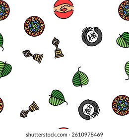 buddhism buddha lotus meditation vector seamless pattern thin line illustration