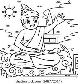 Budismo Buda en la nube para colorear Página para niños