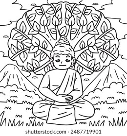 Budismo Buda Bajo El Árbol De Bodhi Para Colorear Página 