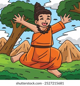 Buddhism Buddhist Buddha Jumping Colored Cartoon