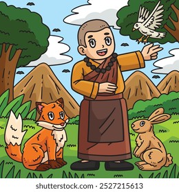 Buddhism Buddhist Female Monk in Nature Colored 