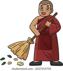 Buddhism Buddhist Monk Cleaning Cartoon Clipart
