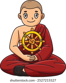 Buddhism Buddhist Monk and a Dharmachakra Clipart