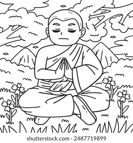 Buddhism Buddhist Monk Meditating Coloring Page 