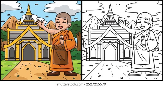 Buddhism Buddhist Monk and Temple Illustration