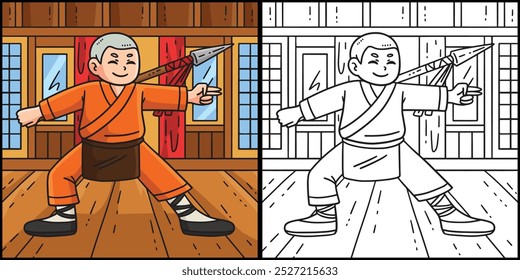 Buddhismus Buddhist Shaolin Mönch Spear Illustration