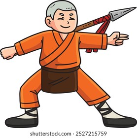 Buddhismus Buddhistischer Shaolin Mönch mit Speer Clipart