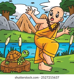 Buddhism Buddhist Surprised Buddha Colored Cartoon