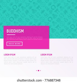 Buddhism concept with thin line icons: yoga, meditation, Buddha, Yin-Yang, candles, Aum letter, aromatherapy, pagoda, temple. Modern vector illustration for web page template.