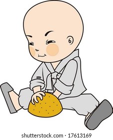 Budismo Personagem bonito isolado no fundo branco