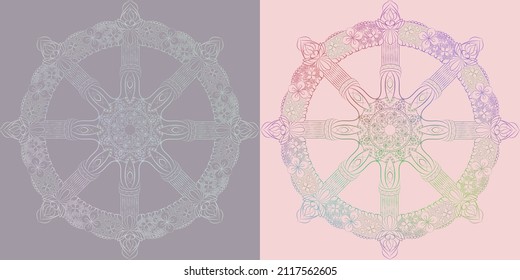 Buddhism dharma and samsara wheel in colorful decoration vector illustration