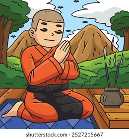 Buddhism Female Buddhist Offering Prayer Colored 