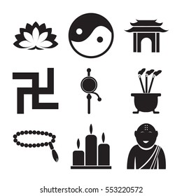 buddhism flat icon set