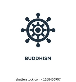 Buddhism icon. Black filled vector illustration. Buddhism symbol on white background. Can be used in web and mobile.
