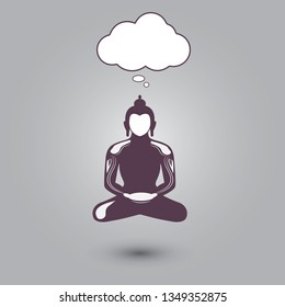 Buddhism icon. Meditating Buddha with empty speech balloon. Template