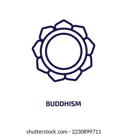 Buddhismus Symbol aus der Religionssammlung. Dünner linearer Buddhismus, Taoismus, chinesisches Kontursymbol einzeln auf weißem Hintergrund. Line Vektor Buddhismus Zeichen, Symbol für Web und Mobile