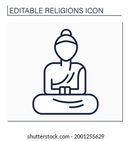 Buddhism line icon. Buddha statues in monasteries. Style of sculpture for buddhism beliefs. Religion concept. Isolated vector illustration. Editable stroke