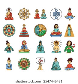 Buddhism line icons set. Vector isolated element. Editable stroke.