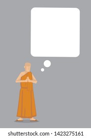 Buddhism monk with a empty giant thinking bubble. Concept of buddhist culture, thinking or religion message. Isolated vector illustration.