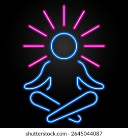 buddhism neon sign, modern glowing banner design, colorful modern design trend on black background. Vector illustration.