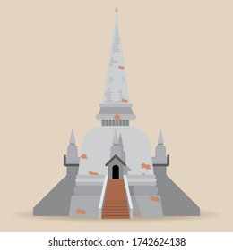 Buddhism Pagoda Architecture Thai Style Shape Vector. Temple architecture landmark thailand style illustration.