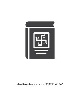 Buddhism religion book vector icon. filled flat sign for mobile concept and web design. Book with swastika glyph icon. Symbol, logo illustration. Vector graphics