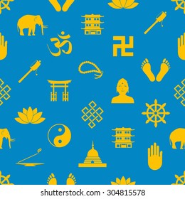 buddhism religions symbols vector icons seamless pattern eps10