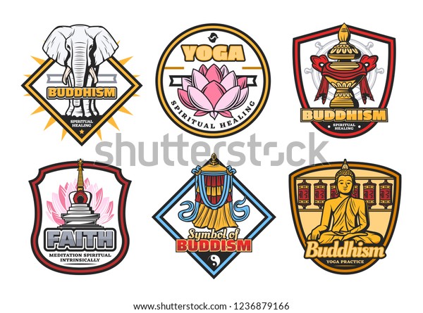 Buddhism Religious Symbols Buddha Meditation Yoga Stock Vector