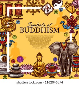 Buddhism Religious Symbols Poster Vector Sketch Stock Vector (Royalty ...