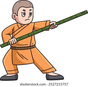 Budismo Shaolin Monk Bamboo Stick Cartoon Clipart