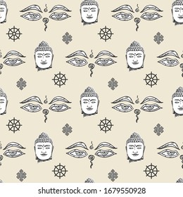 Buddhism symbol, sign pattern, seamless, tile, background