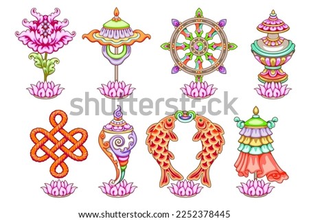 Buddhism symbols eight collection clipart Foto stock © 