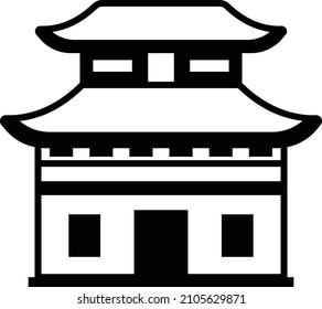 Buddhism Temple Concept, Retro Religious Building facade Vector Icon Design, Traditional Chinese Culture Symbol, Year of the Tiger 2022 Sign, China Travel Guide Stock Illustration