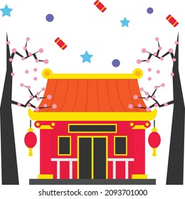 Buddhismus Tempel mit Baumkonzept, Sai Ta Shiku oder Ort der Anbetung Vector Farbe Symbol Design, Traditionelle chinesische Kultur Symbol, Jahr des Tiger 2022 Zeichen, China Reiseführer Stockillustration